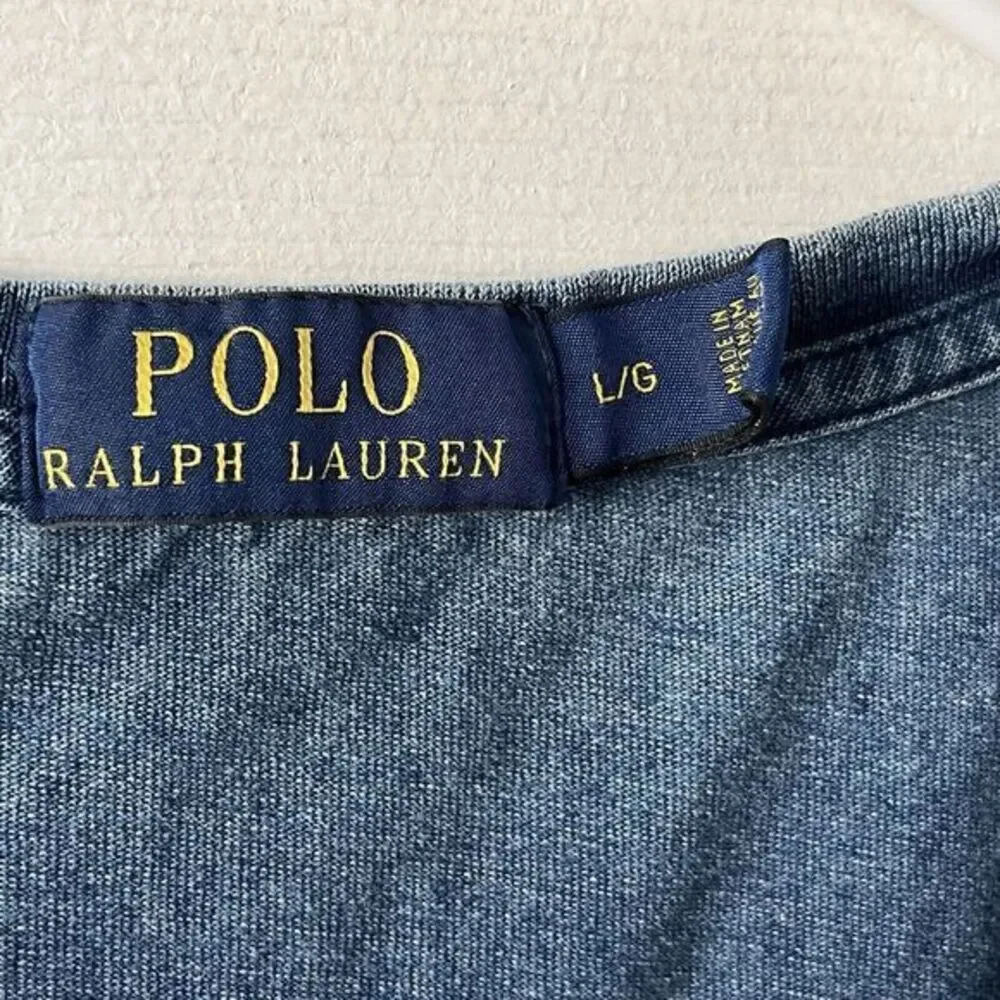 Polo Ralph Lauren Denim Pocket T-Shirt Men L Blue Knit Short Sleeve Casual Chore